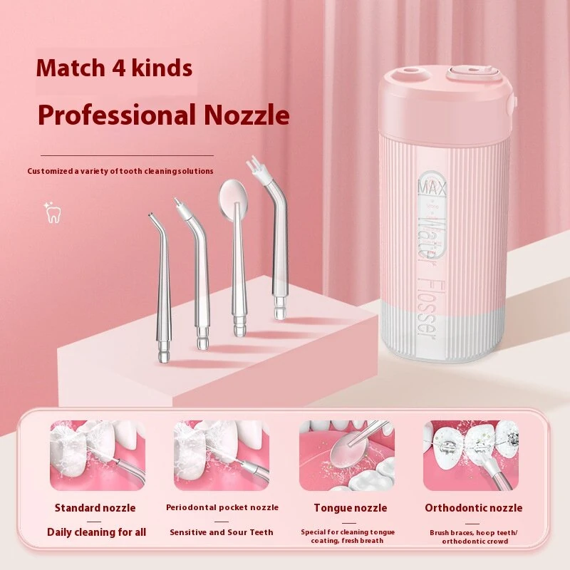 (image for) Portable Cordless Water Flosser with 4 Modes & 4 Nozzles Rechargeable IPX7 Waterproof 200ml Telescopic Water Tank Travel Oral Irrigator